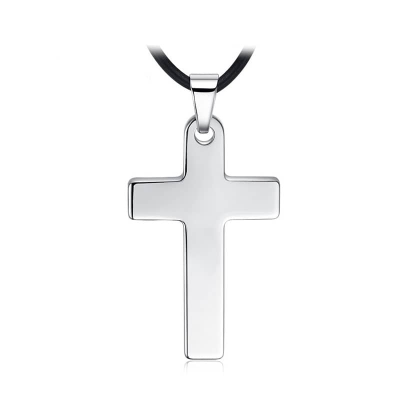 (image for) Black Tungsten Cross Pendant, Solid High Polished Tungsten Cross Necklace, Simple Design Tungsten Carbide Jewelry for Men and Women - Black / Silver Colors