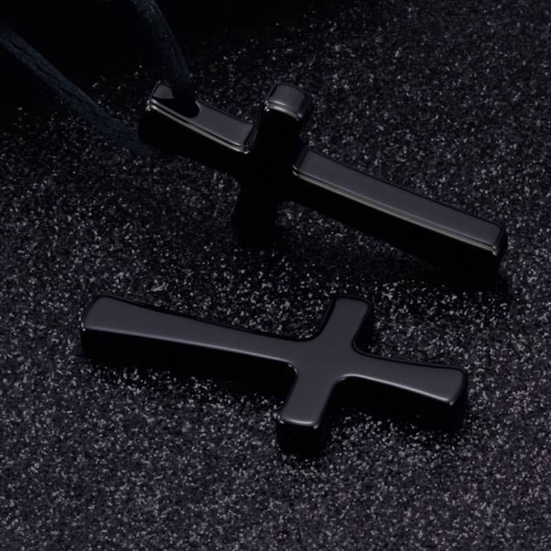 (image for) High Polished Black Tungsten Cross Pendant, Fashion Tungsten Cross Necklace for Men, Tungsten Carbide Cross Jewelry Gift for Boyfriend - Black / Silver / Blue