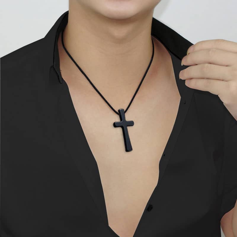 (image for) High Polished Black Tungsten Cross Pendant, Fashion Tungsten Cross Necklace for Men, Tungsten Carbide Cross Jewelry Gift for Boyfriend - Black / Silver / Blue
