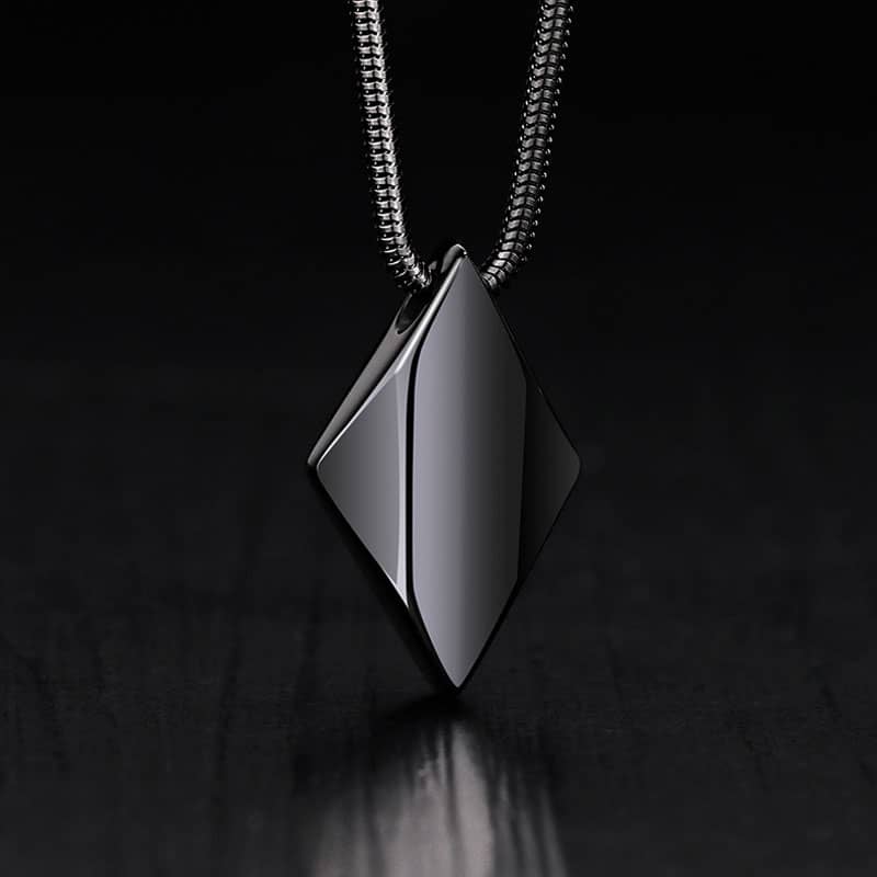 (image for) Black Tungsten Rhombus Pendant, Tungsten Carbide Rhombus Shaped Necklace With Faceted Finish, Tungsten Jewelry Gift For Women And Men - Black / Silver / Blue / Gold