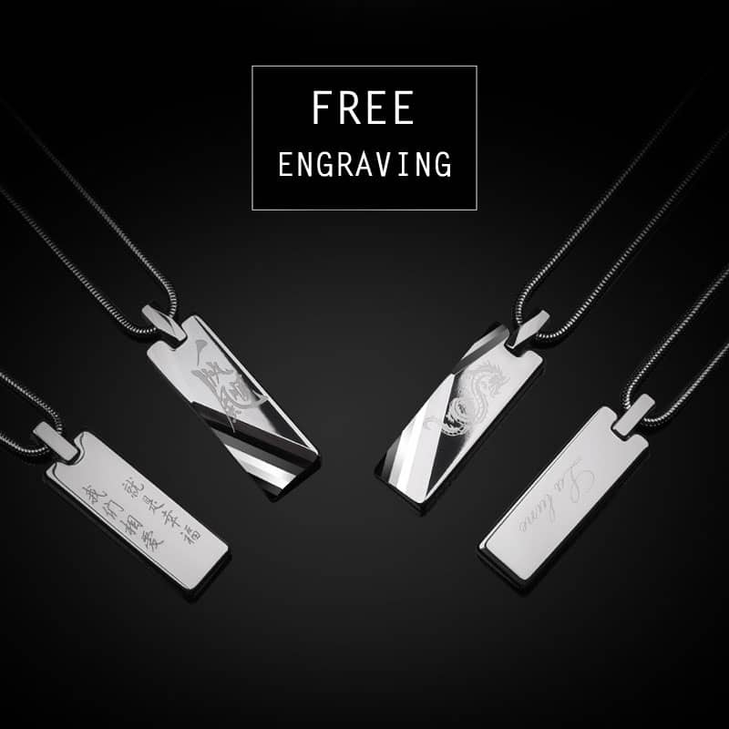 (image for) Black Tungsten Tag Pendant With Faceted Edges, Mens Polished Tungsten Carbide Tag Necklace, Unique Tungsten Jewelry Gift For Men - Black / Silver / Blue / Gold