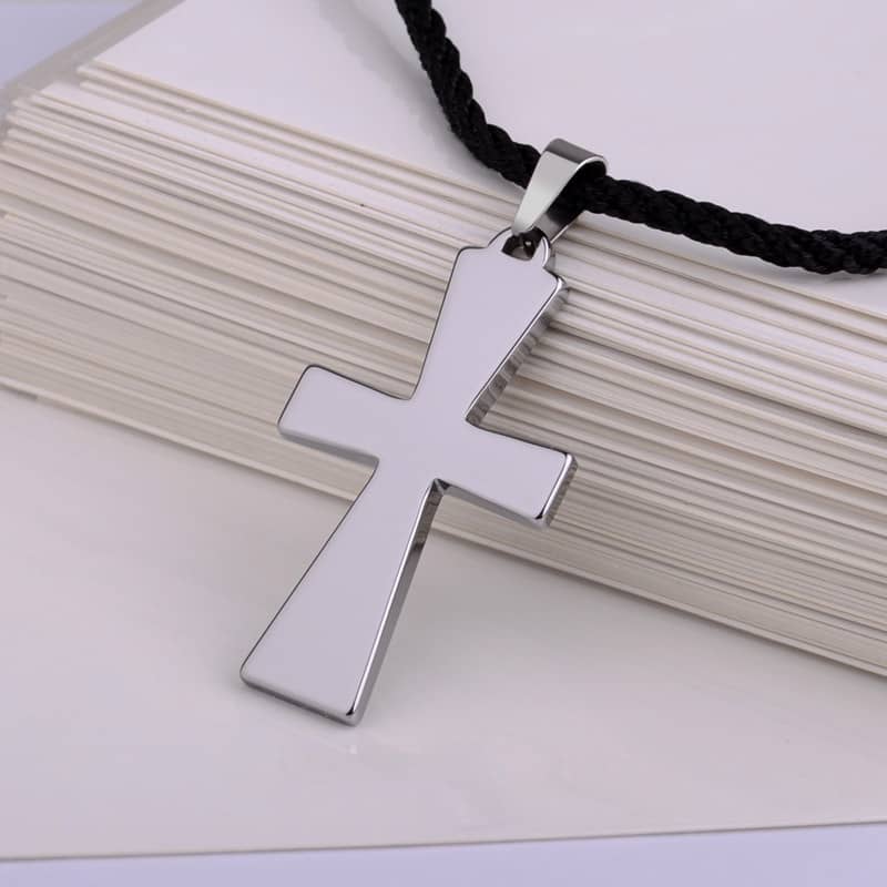 (image for) Tungsten Cross Pendant With Faceted Finish, Mens Unique Silver White Tungsten Carbide Cross Necklace, Religious Tungsten Carbide Jewelry Gift For Friends