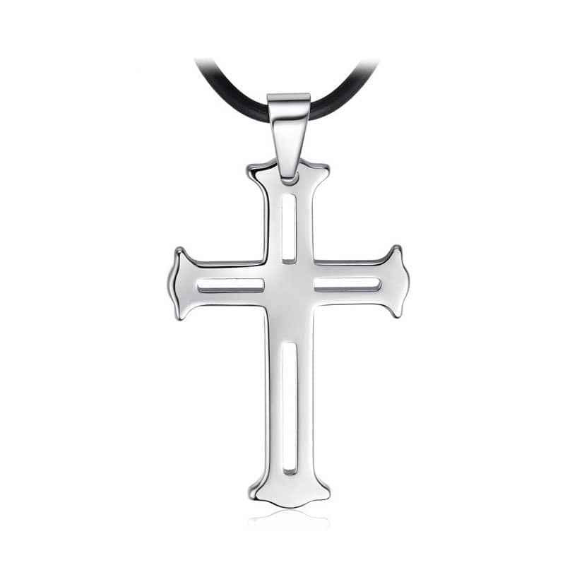 (image for) Matching Silver Open Cross Pendant, Couple Tungsten Carbide Cross Necklace for Men and Women, Religious Jewelry Gift for Friends - Black / Silver Colors