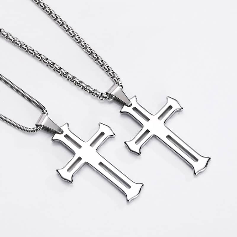 (image for) Matching Silver Open Cross Pendant, Couple Tungsten Carbide Cross Necklace for Men and Women, Religious Jewelry Gift for Friends - Black / Silver Colors