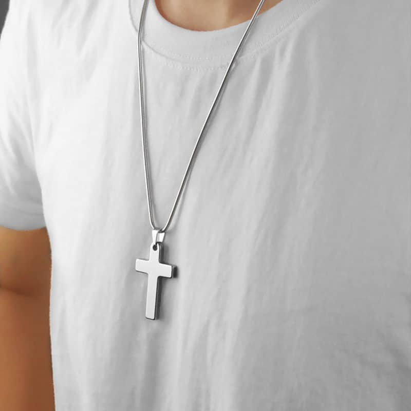 (image for) Silver Tungsten Cross Pendant, High Polished Solid White Tungsten Cross Necklace, Matching Tungsten Carbide Jewelry for Men and Women - Black / Silver Colors