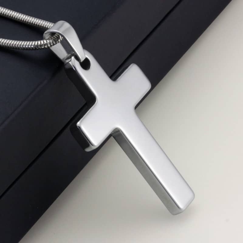 (image for) Silver Tungsten Cross Pendant, High Polished Solid White Tungsten Cross Necklace, Matching Tungsten Carbide Jewelry for Men and Women - Black / Silver Colors