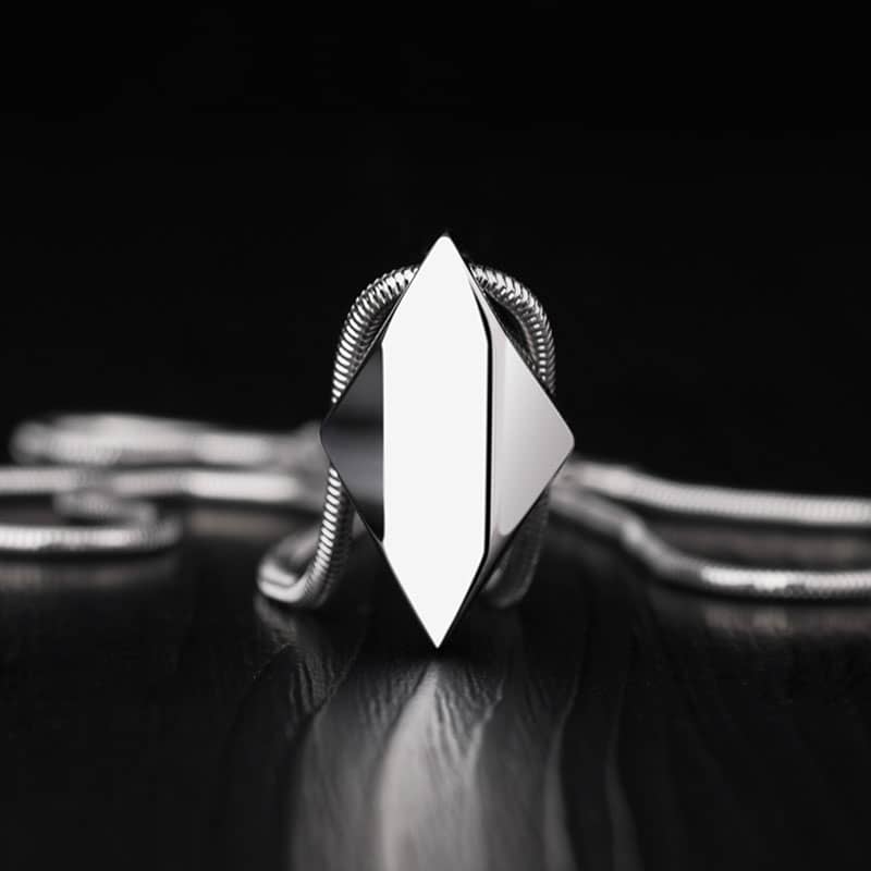 (image for) Silver Tungsten Rhombus Pendant, Tungsten Carbide Rhombus Shaped Necklace With Faceted Finish, Tungsten Jewelry Gift For Women And Men - Black / Silver / Blue / Rose Gold