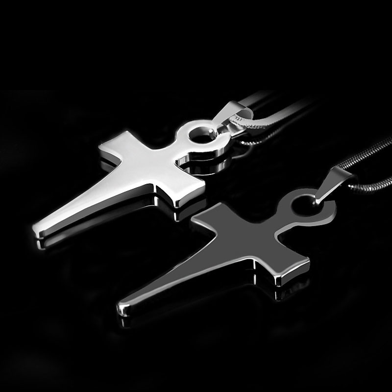 (image for) Tungsten Carbide Cross Pendant for Girl, Cute Tungsten Cross Necklace for Women, Unique Tungsten Carbide Religious Jewelry Gift for Friends - Black / Silver Colors