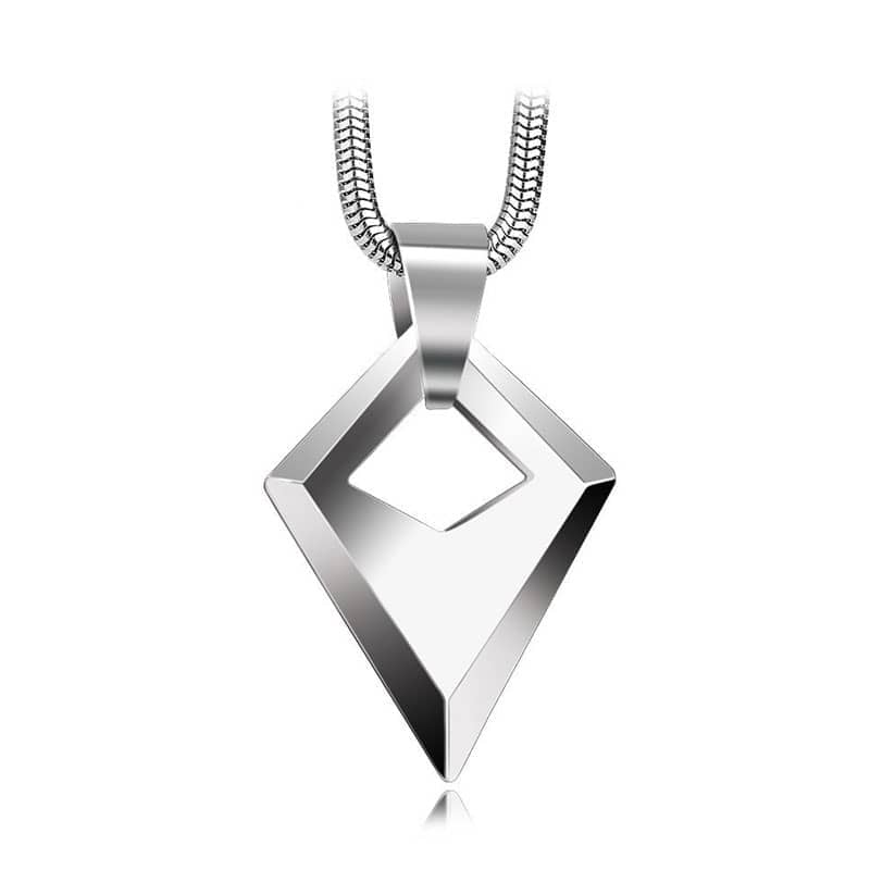 (image for) Tungsten Arrow Pendant For Men, Mens Silver Tungsten Carbide Open Rhombus Necklace With High Polished Finish, Unique Tungsten Carbide Jewelry Gift For Boyfriend