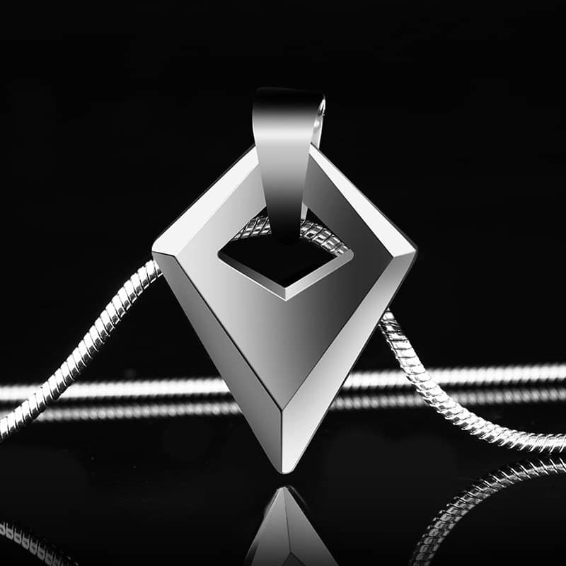 (image for) Tungsten Arrow Pendant For Men, Mens Silver Tungsten Carbide Open Rhombus Necklace With High Polished Finish, Unique Tungsten Carbide Jewelry Gift For Boyfriend