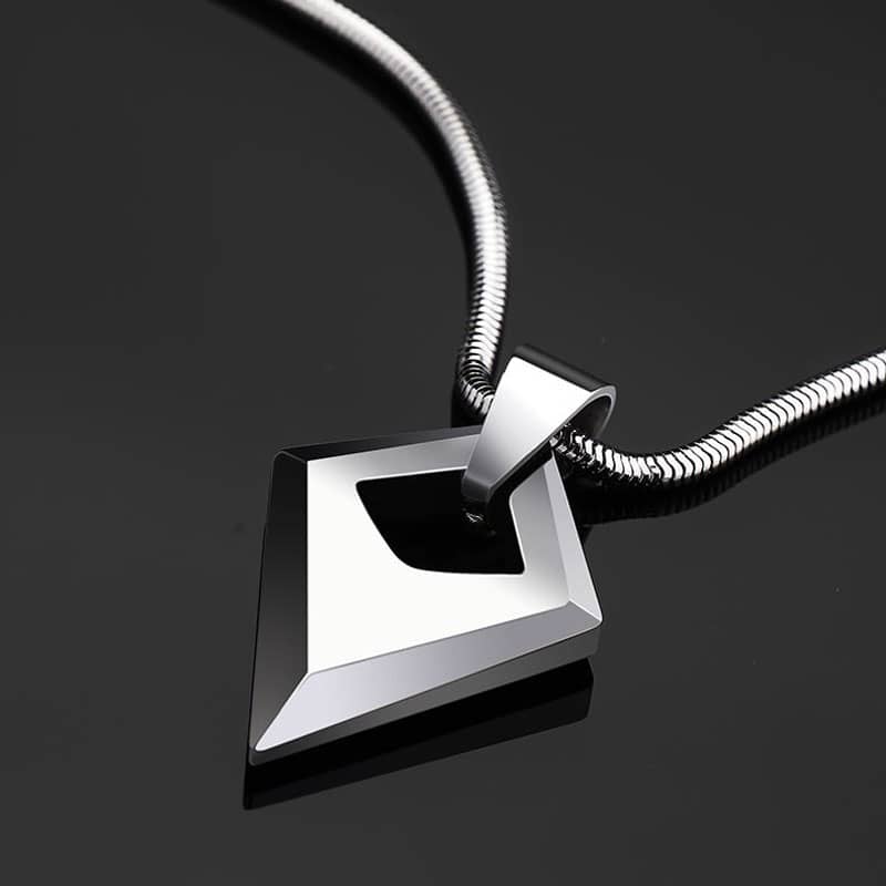 (image for) Tungsten Arrow Pendant For Men, Mens Silver Tungsten Carbide Open Rhombus Necklace With High Polished Finish, Unique Tungsten Carbide Jewelry Gift For Boyfriend