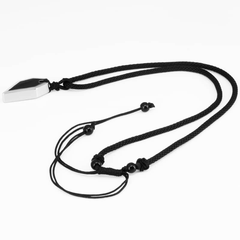 (image for) Silver Tungsten Wolf Tooth Pendant, Mens High Polished Tungsten Carbide Stone Necklace With Black Cotton Rope, Unique Tungsten Jewelry Gift For Boyfriend