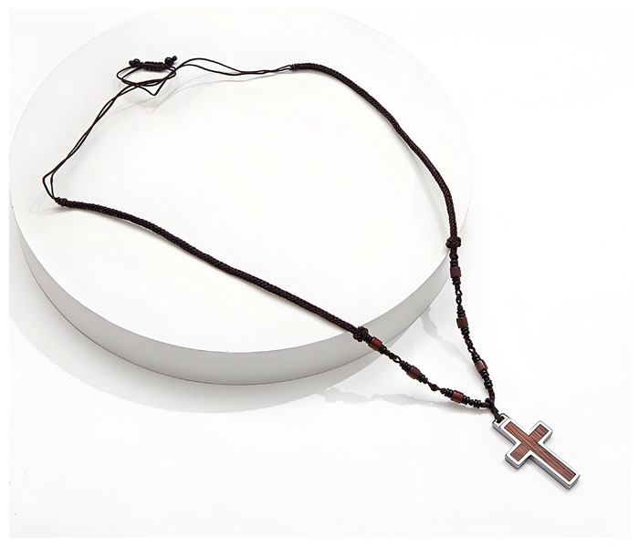tungsten koa wood cross pendant