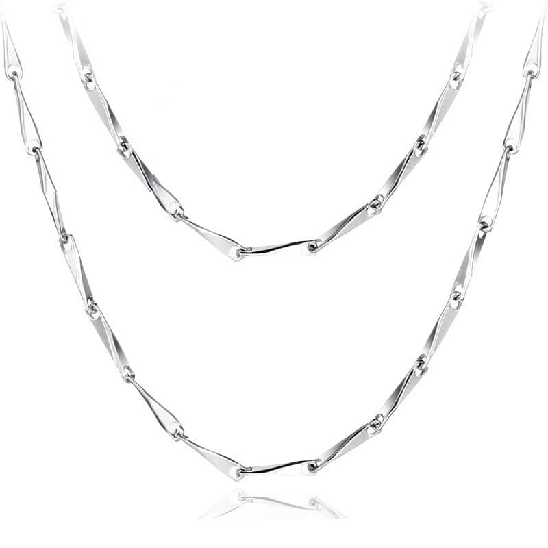 (image for) Solid Silver Faceted Bar Chain Necklace For Women And Men, High Polished Sterling Silver Bar Link Pendant Chains With Spring Ring Clasp - 1.5 mm To 2.0 mm Thickness