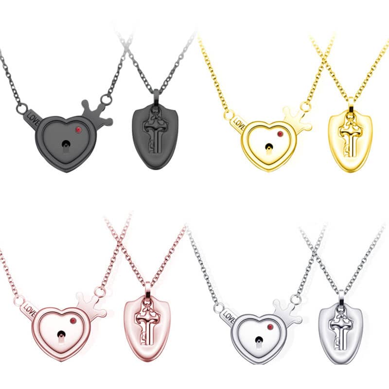 (image for) Key To My Heart Matching Couple Lock And Key Necklaces In Titanium Steel