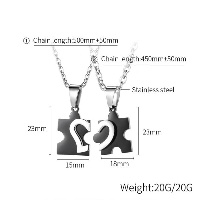 (image for) Black Heart Puzzle Matching Couple Necklaces In Stainless Steel