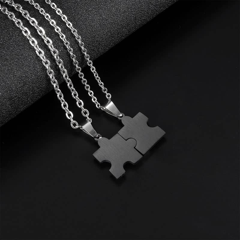 (image for) Black Heart Puzzle Matching Couple Necklaces In Stainless Steel