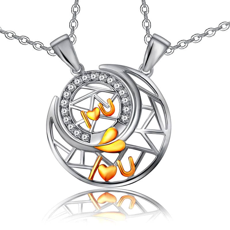 (image for) I Heart U Matching Sun & Moon Necklaces Set In Sterling Silver