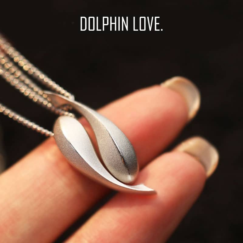 (image for) Dolphin Love Unique Matching Couple Fish Pendant Necklaces In 925 Sterling Silver - Matte Finish