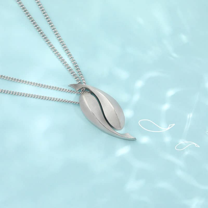 (image for) Dolphin Love Unique Matching Couple Fish Pendant Necklaces In 925 Sterling Silver - Matte Finish