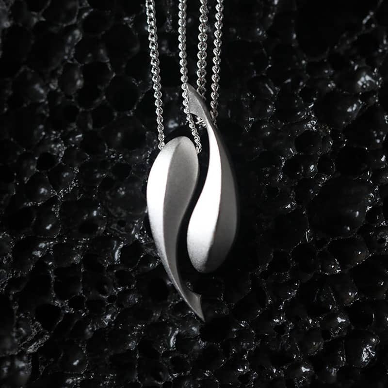 (image for) Dolphin Love Unique Matching Couple Fish Pendant Necklaces In 925 Sterling Silver - Matte Finish