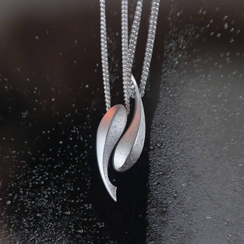 (image for) Dolphin Love Unique Matching Couple Fish Pendant Necklaces In 925 Sterling Silver - Matte Finish