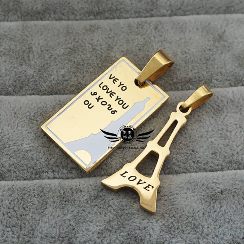 (image for) Couple Necklaces, Matching Eiffel Tower Necklaces Set for Women and Men, Love You Black Engraved Tag Pendant in Sterling Silver, His and Hers Jewelry for Couples