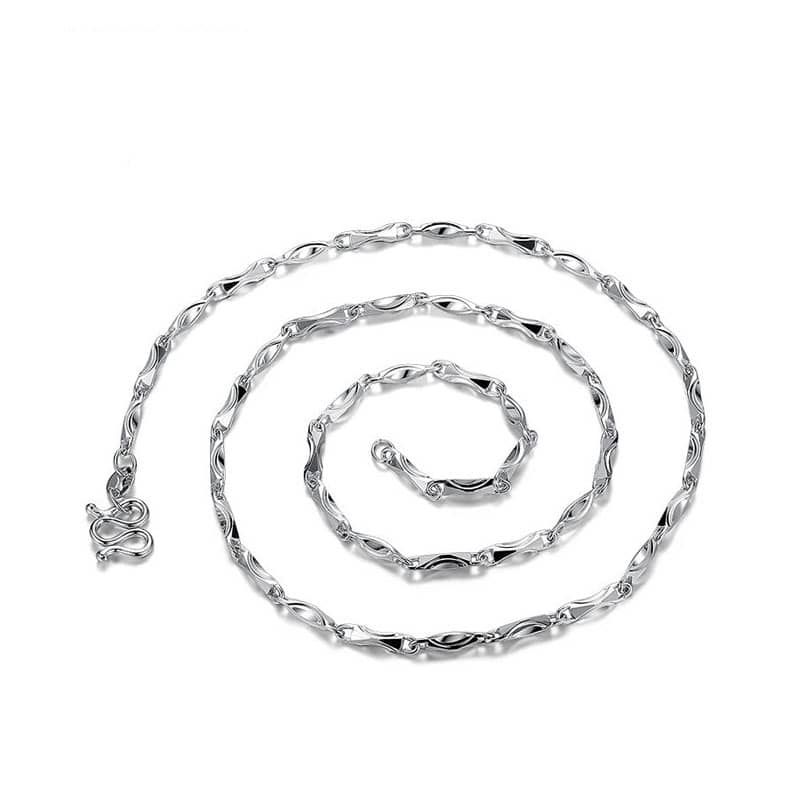 (image for) Solid Silver Dapped Bar Chain Necklaces With W-Hook Clasp, High Polished 925 Sterling Silver Bar Link Pendant Chains For Women And Men - 18 Inches To 24 Inches