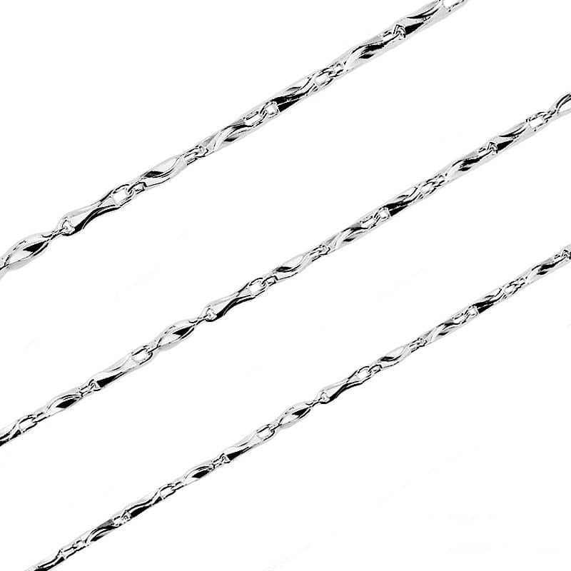 (image for) Solid Silver Dapped Bar Chain Necklaces With W-Hook Clasp, High Polished 925 Sterling Silver Bar Link Pendant Chains For Women And Men - 18 Inches To 24 Inches