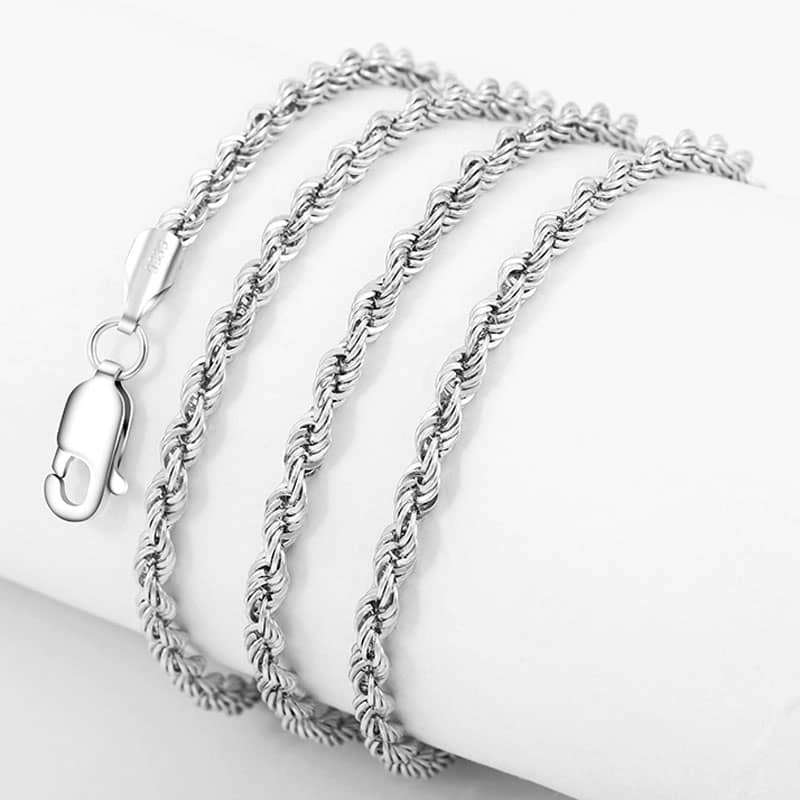 (image for) 1.5mm - 3.0mm Rope Chain Necklaces For Men And Women, Mens High Polished 925 Sterling Silver Pendant Chains With Lobster Claw Clasp - 18 Inches To 28 Inches