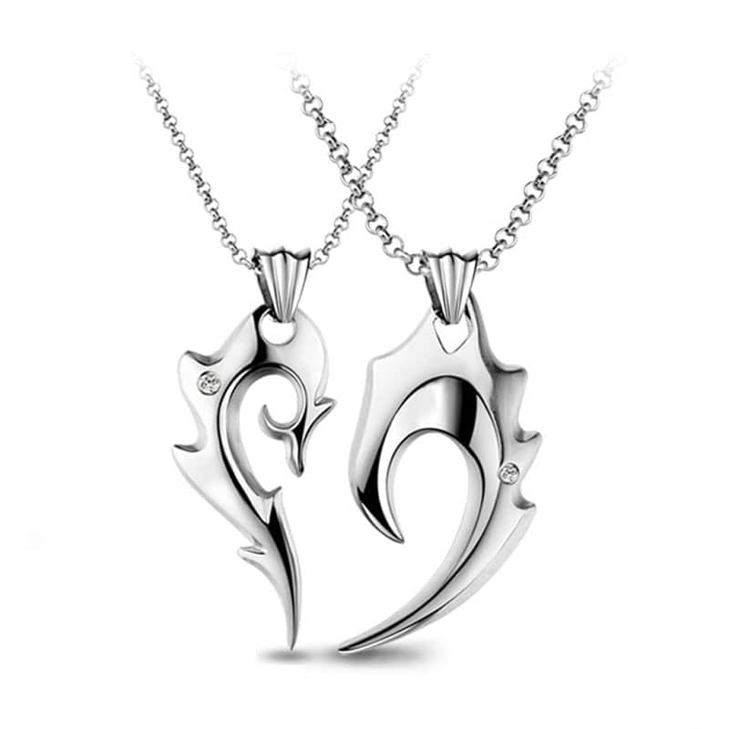 (image for) Titanium Steel Matching Couple Fire Heart Pendants Set With CZ Diamond