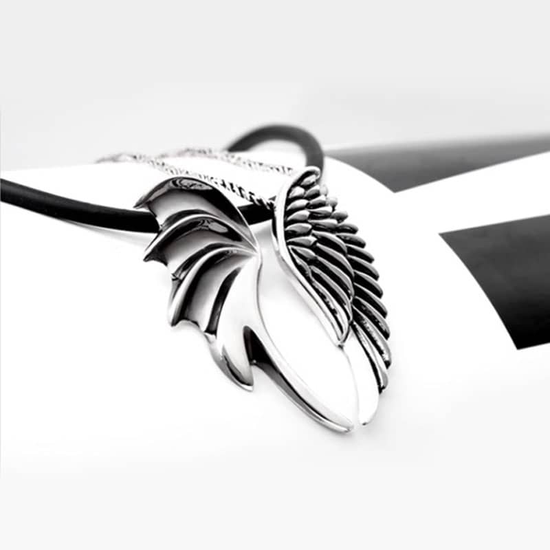 (image for) Angel & Demon Wing Matching Couple Necklaces In Sterling Silver - Antiqued Finish