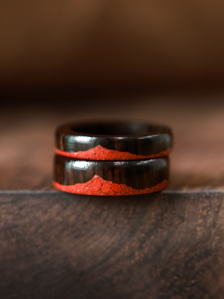 (image for) Ebony African Blackwood Cinnabar Mountain Rings For Couples