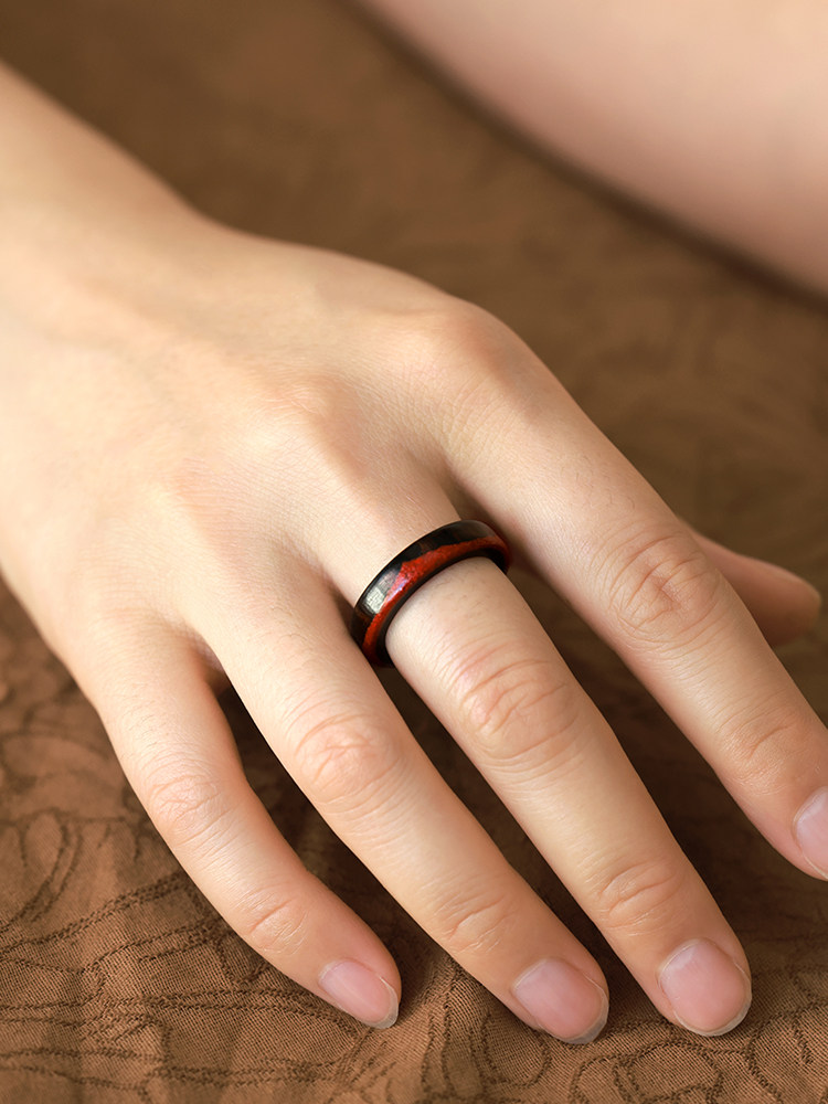 (image for) Ebony African Blackwood Cinnabar Mountain Rings For Couples