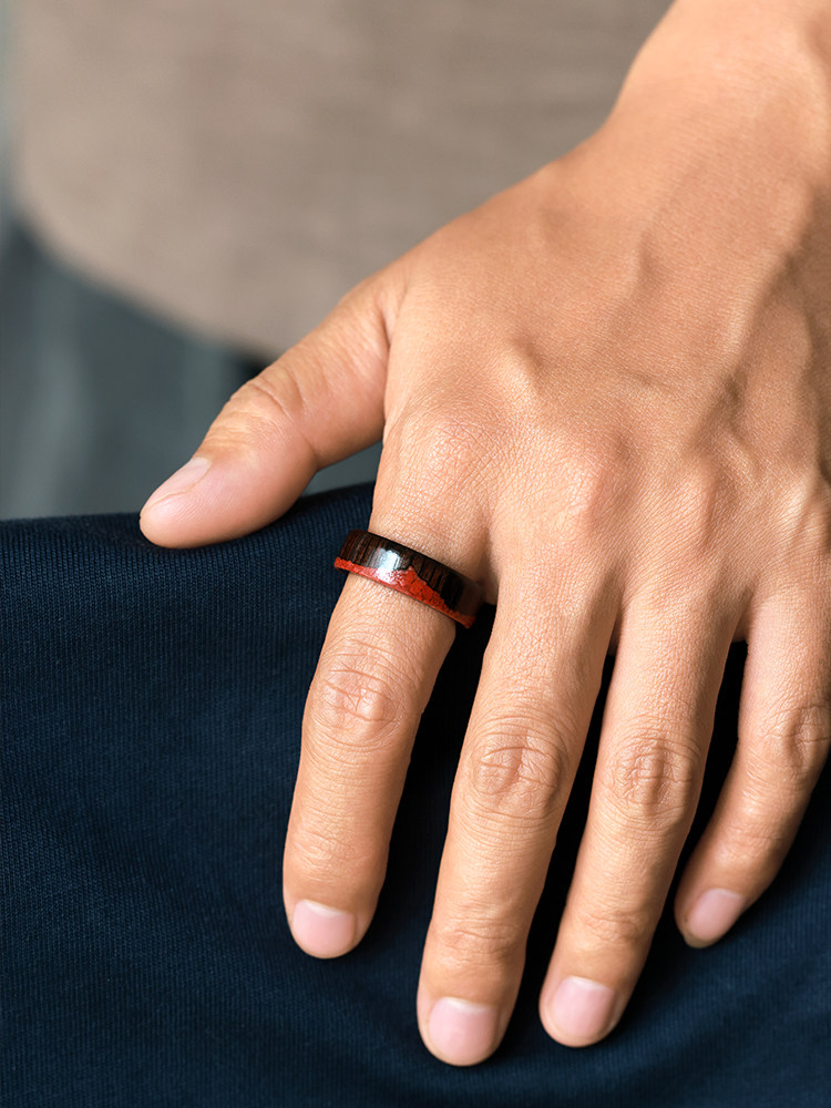 (image for) Ebony African Blackwood Cinnabar Mountain Rings For Couples