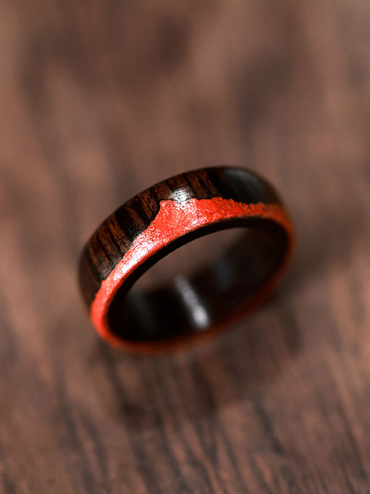(image for) Ebony African Blackwood Cinnabar Mountain Ring For Men - 7mm