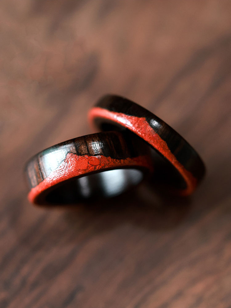 (image for) Ebony African Blackwood Cinnabar Mountain Ring For Men - 7mm
