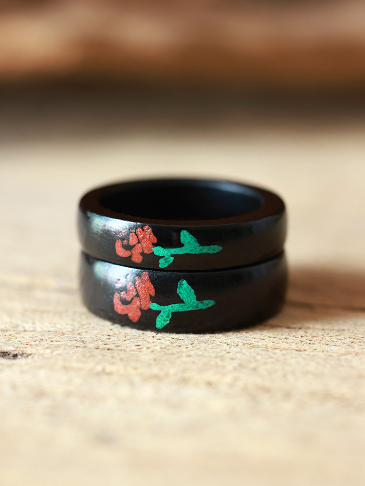 (image for) Ebony Wood Malachite Cinnabar Rose Ring For Women - 5mm