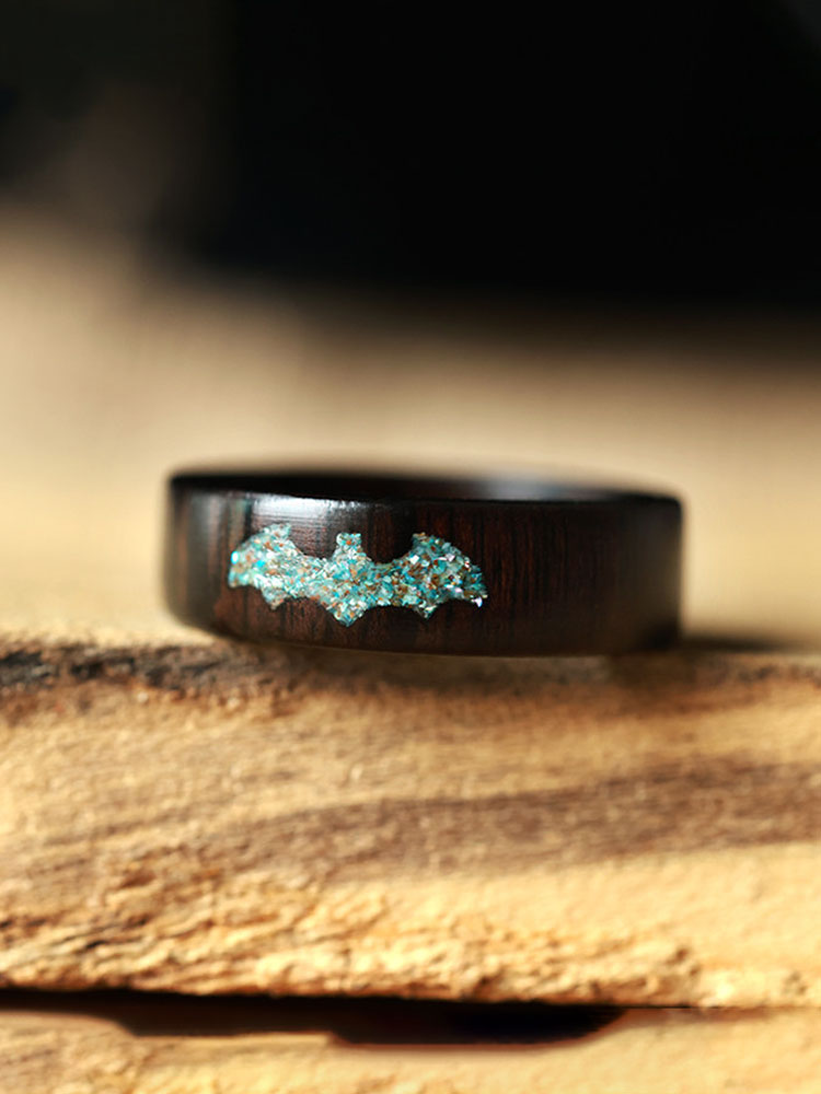 (image for) Ebony African Blackwood Shell Matching Bat Rings For Couples