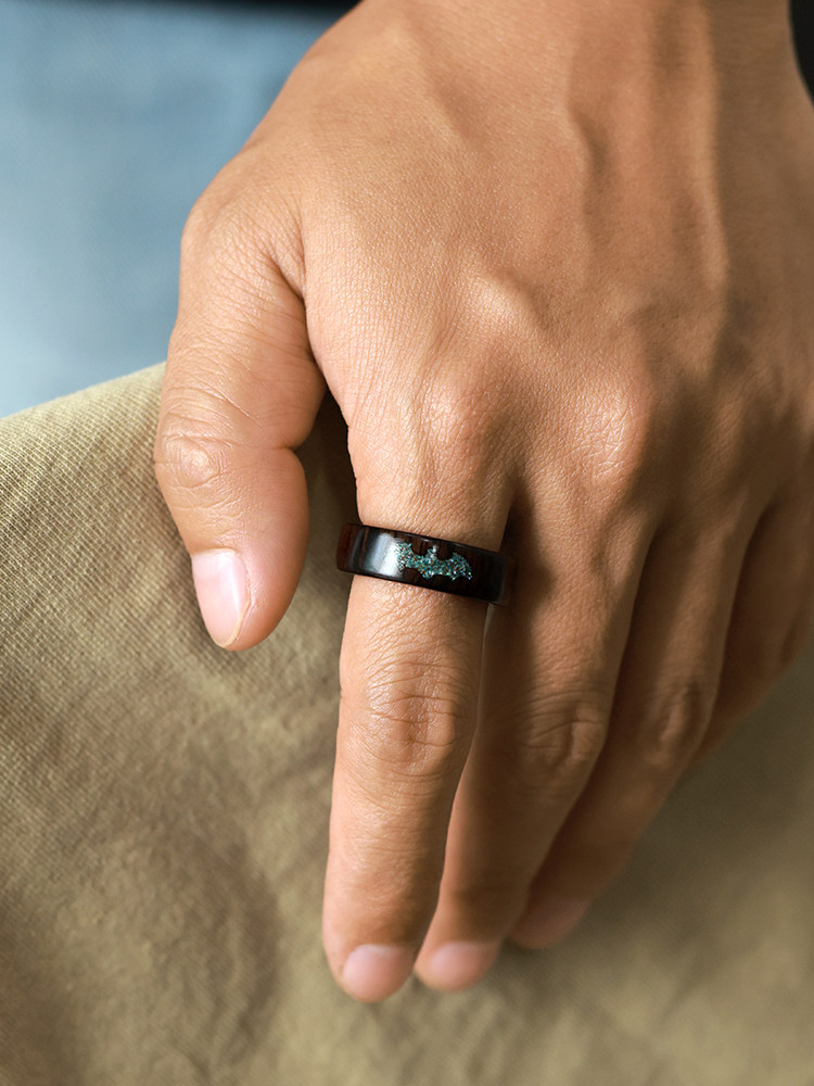 (image for) Ebony African Blackwood Shell Matching Bat Rings For Couples