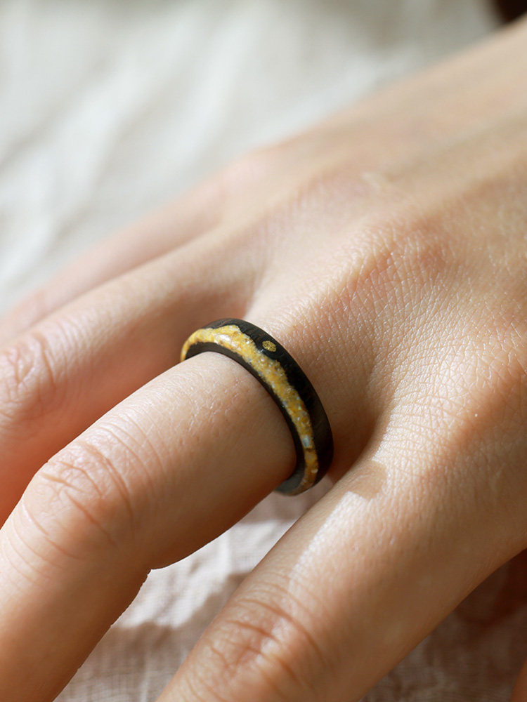 (image for) Ebony Wood Copper Sun Golden Shell Mountain Womens Wedding Rings - 5mm