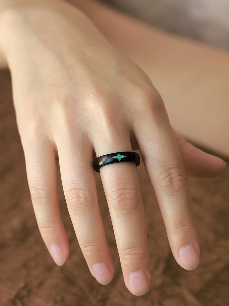 (image for) African Blackwood Turquoise Four Pointed Star Rings For Couples