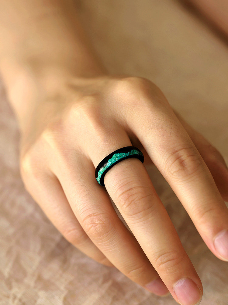 (image for) Ebony Wood Turquoise Mountain Rings For Couples