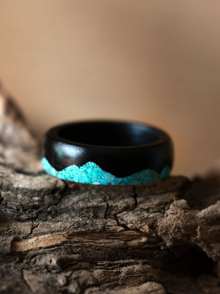 (image for) Ebony Wood Turquoise Mountain Ring For Men - 7mm