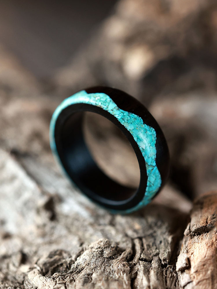 (image for) Ebony Wood Turquoise Mountain Ring For Men - 7mm