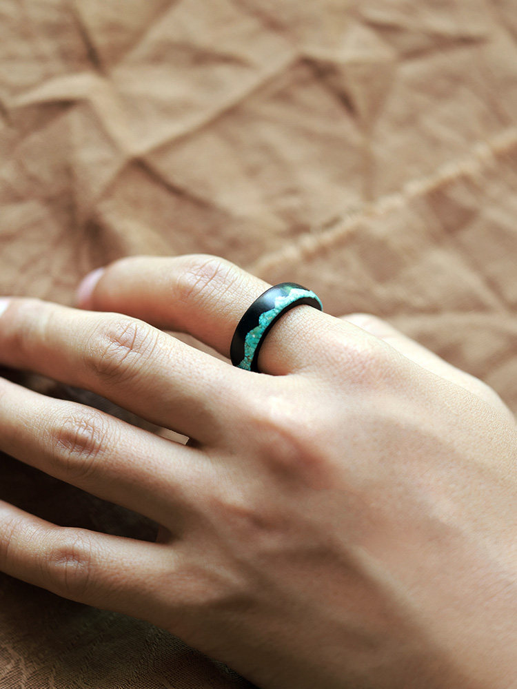 (image for) Ebony Wood Turquoise Mountain Ring For Men - 7mm