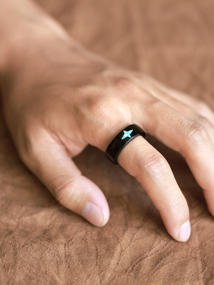 (image for) African Blackwood Turquoise North Star Ring For Men - 7mm
