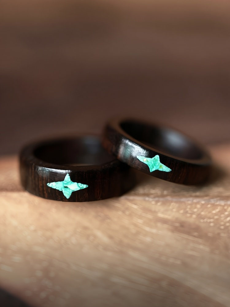 (image for) African Blackwood Turquoise North Star Ring For Men - 7mm