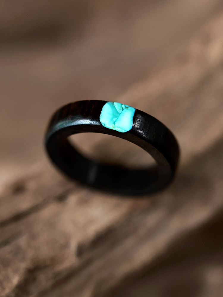(image for) Ebony Wood Wedding Band Turquoise Inlay - 5mm / 7mm