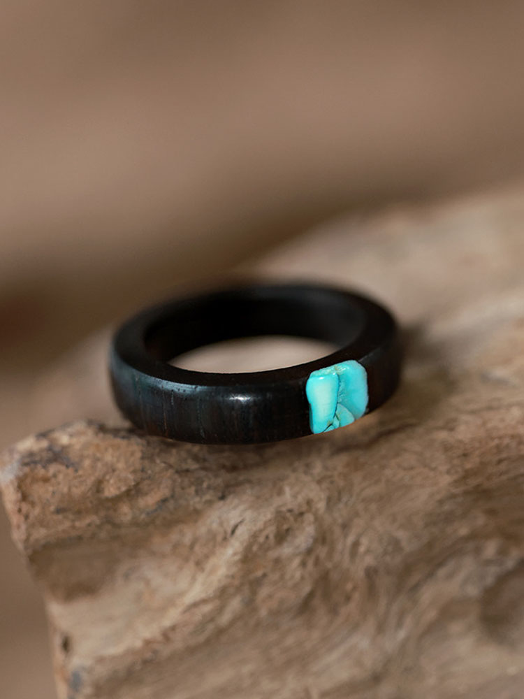 (image for) Ebony Wood Wedding Band Turquoise Inlay - 5mm / 7mm